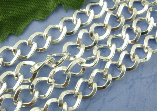 Picture of Alloy Link Curb Chain Findings Silver Plated 7x8mm(2/8"x3/8"), 2 M