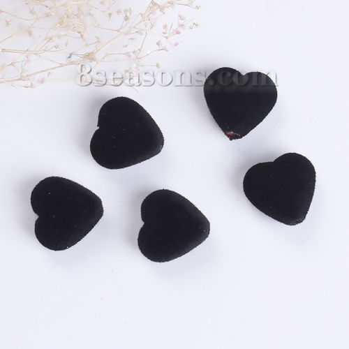 Picture of Acrylic Beads Heart Black Flocking About 17mm x 17mm, Hole: Approx 2mm, 20 PCs