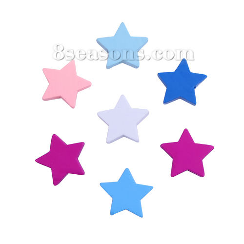 Bild von Holz Perlen Pentagramm Stern Zufällig Mix ca. 19mm x 19mm, Loch:ca. 2.2mm, 100 Stück