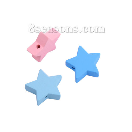 Picture of Wood Spacer Beads Pentagram Star At Random Mixed 19mm x 19mm, Hole: Approx 2.2mm, 100 PCs