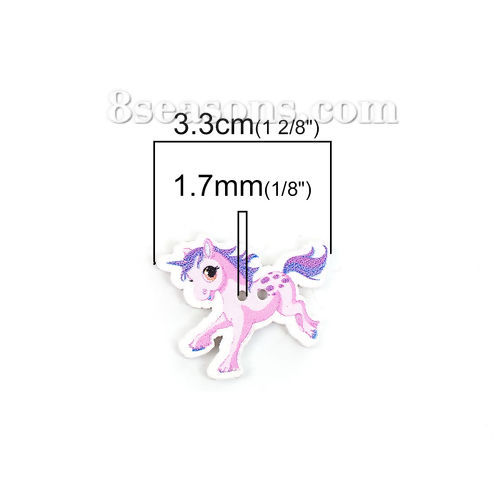 Picture of Wood Sewing Buttons Scrapbooking 2 Holes Horse At Random Mixed 33mm(1 2/8") x 28mm(1 1/8"), 50 PCs