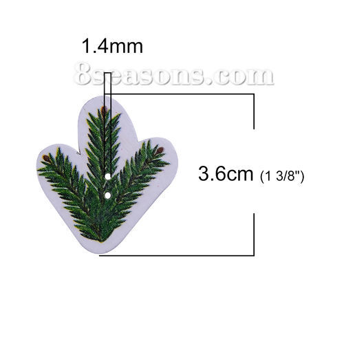 Picture of Wood Sewing Buttons Scrapbooking 2 Holes Leaf At Random Mixed 36mm(1 3/8") x 32mm(1 2/8"), 50 PCs