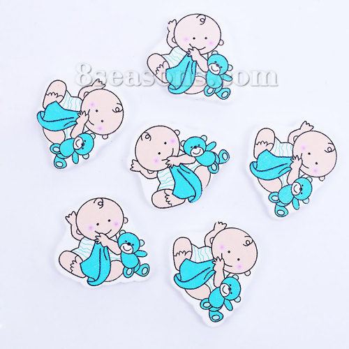 Picture of Wood Spacer Beads Baby Blue Bear 35mm x 33mm, Hole: Approx 1.9mm, 30 PCs