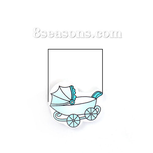 Picture of Wood Spacer Beads Baby Carriage Blue 33mm x 29mm, Hole: Approx 1.8mm, 30 PCs