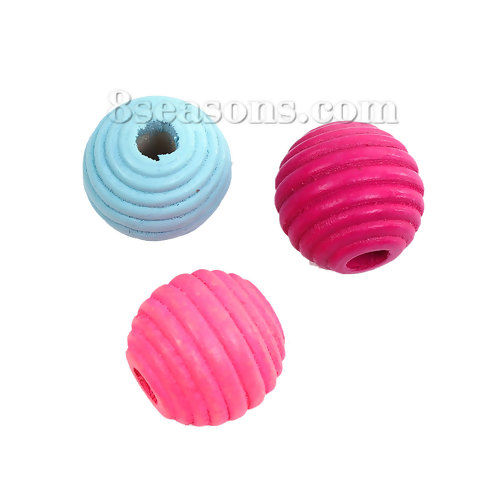 Picture of Wood Spacer Beads Round At Random Mixed Stripe About 20mm Dia. - 19mm Dia., Hole: Approx 5.5mm, 100 PCs