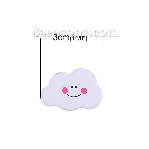 Picture of Wood Spacer Beads Cloud White & Pink Smile 30mm x 20mm, Hole: Approx 1.8mm, 50 PCs
