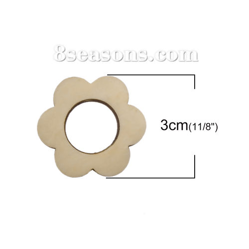 Picture of Natural Wood Spacer Beads Flower 30mm x 27mm, Hole: Approx 2.2mm, 10 PCs