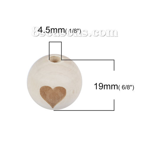 Picture of Wood Spacer Beads Round Natural Heart About 19mm Dia, 1 Packet (Approx 20 PCs/Packet)
