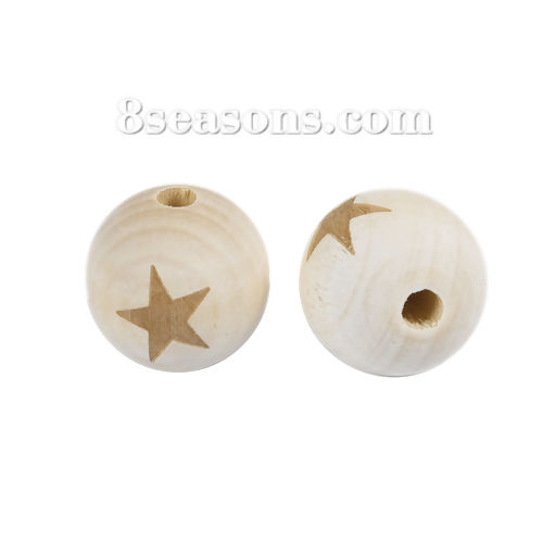 Picture of Wood Spacer Beads Round Natural Pentagram Star About 19mm Dia, 1 Packet (Approx 20 PCs/Packet)