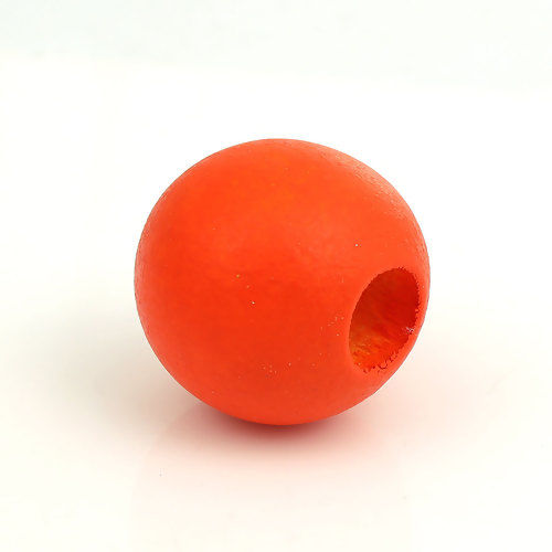 Picture of Hinoki Wood Spacer Beads Ball Orange-red About 25mm - 24mm Dia., Hole: Approx 9mm, 20 PCs