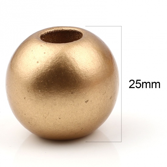 Picture of Hinoki Wood Spacer Beads Ball Golden About 25mm - 24mm Dia., Hole: Approx 9mm, 20 PCs