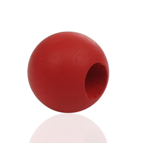 Picture of Hinoki Wood Spacer Beads Ball Red About 25mm - 24mm Dia., Hole: Approx 9mm, 20 PCs