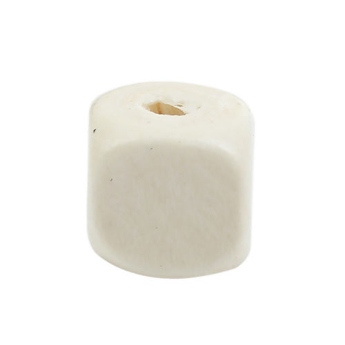 Picture of Hinoki Wood Spacer Beads Square White 10mm x 10mm, Hole: Approx 3.2mm - 2.2mm, 200 PCs