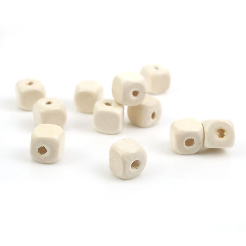Picture of Hinoki Wood Spacer Beads Square White 10mm x 10mm, Hole: Approx 3.2mm - 2.2mm, 200 PCs
