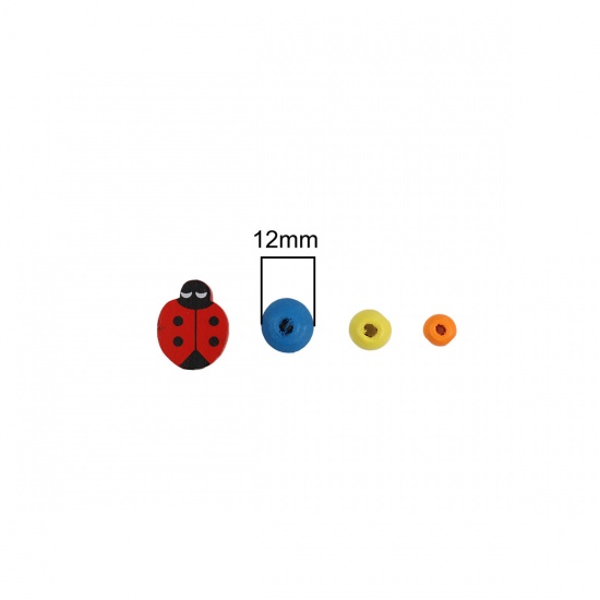 Picture of Wood Spacer Beads Round Multicolor Ladybird About 6mm Dia, 20mm x 15mm, Hole: Approx 2.7mm - 1.8mm, 1 Box
