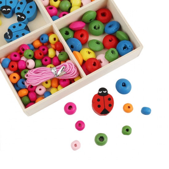 Picture of Wood Spacer Beads Round Multicolor Ladybird About 6mm Dia, 20mm x 15mm, Hole: Approx 2.7mm - 1.8mm, 1 Box