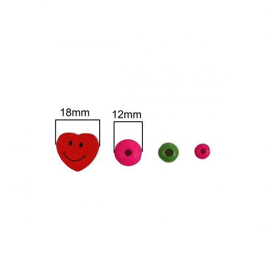 Picture of Wood Spacer Beads Round Multicolor Heart About 6mm Dia, 18mm x 17mm, Hole: Approx 2.7mm - 1.8mm, 1 Box