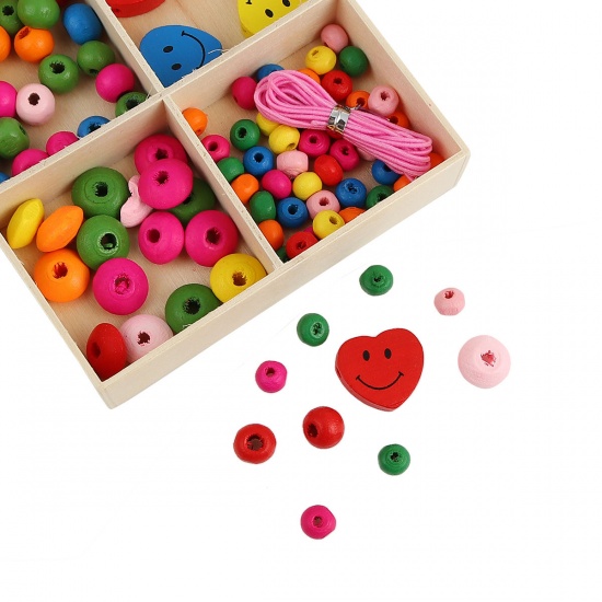 Picture of Wood Spacer Beads Round Multicolor Heart About 6mm Dia, 18mm x 17mm, Hole: Approx 2.7mm - 1.8mm, 1 Box
