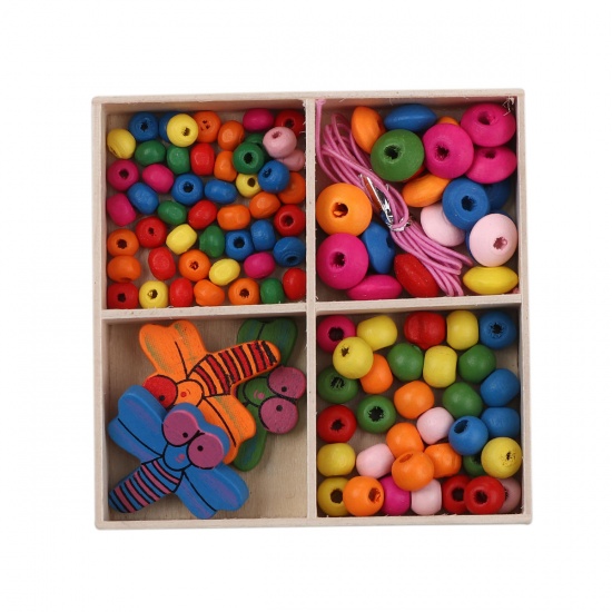 Picture of Wood Spacer Beads Round Multicolor Dragonfly About 6mm Dia, 34mm x 29mm, Hole: Approx 2.7mm - 1.8mm, 1 Box