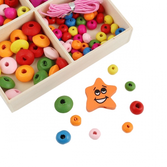 Picture of Wood Spacer Beads Round Multicolor Star About 6mm Dia, 21mm x 21mm, Hole: Approx 2.7mm - 1.8mm, 1 Box