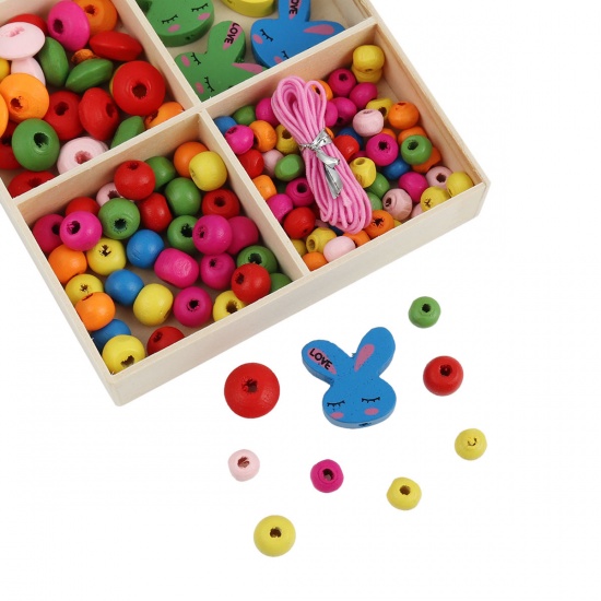 Picture of Wood Spacer Beads Round Multicolor Rabbit About 6mm Dia, 20mm x 20mm, Hole: Approx 2.7mm - 1.8mm, 1 Box