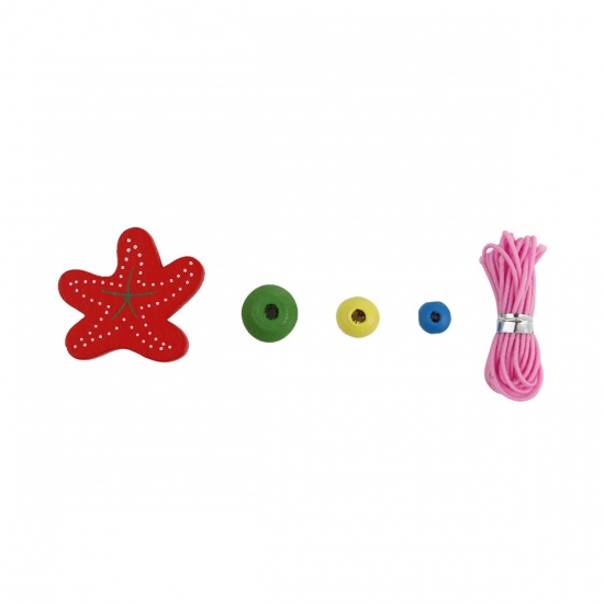 Picture of Wood Spacer Beads Round Multicolor Star Fish About 6mm Dia, 32mm x 28mm, Hole: Approx 2.7mm - 1.8mm, 1 Box