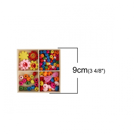 Picture of Wood Spacer Beads Round Multicolor Flower About 6mm Dia, 21mm x 21mm, Hole: Approx 2.7mm - 1.8mm, 1 Box