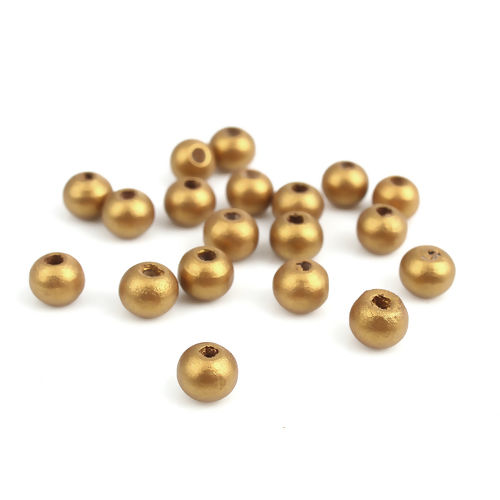 Picture of Hinoki Wood Spacer Beads Round Golden About 8mm Dia, Hole: Approx 2mm, 500 PCs