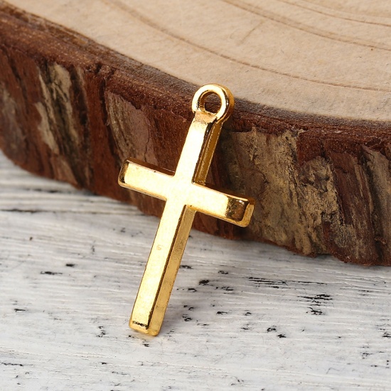 Picture of Zinc Based Alloy Charms Cross Gold Plated 24mm(1") x 14mm( 4/8"), 50 PCs