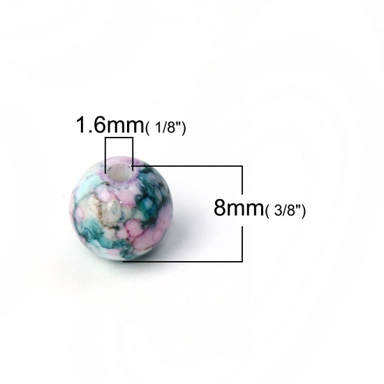 Picture of Acrylic Beads Round At Random Mixed Ink Spot Pattern About 8mm Dia, Hole: Approx 1.6mm, 300 PCs