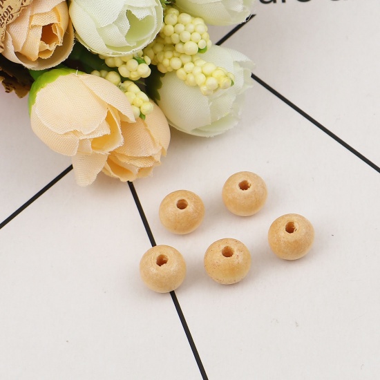 Picture of Wood Spacer Beads Round Natural Varnish /Lacquer About 10mm Dia, Hole: Approx 3mm, 300 PCs