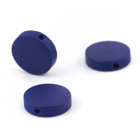Image de Perles en Bois Plat-Rond Bleu Foncé 15mm Dia, Trou: env. 2.2mm, 100 Pcs