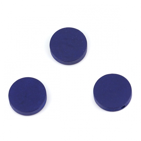 Picture of Wood Spacer Beads Flat Round Deep Blue About 15mm Dia, Hole: Approx 2.2mm, 100 PCs