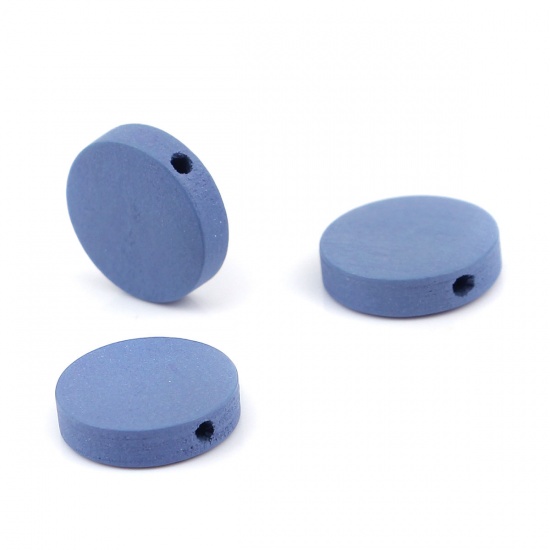 Image de Perles en Bois Plat-Rond Bleu Gris 15mm Dia, Trou: env. 2.2mm, 100 Pcs