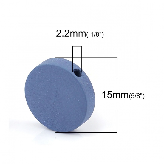 Image de Perles en Bois Plat-Rond Bleu Gris 15mm Dia, Trou: env. 2.2mm, 100 Pcs