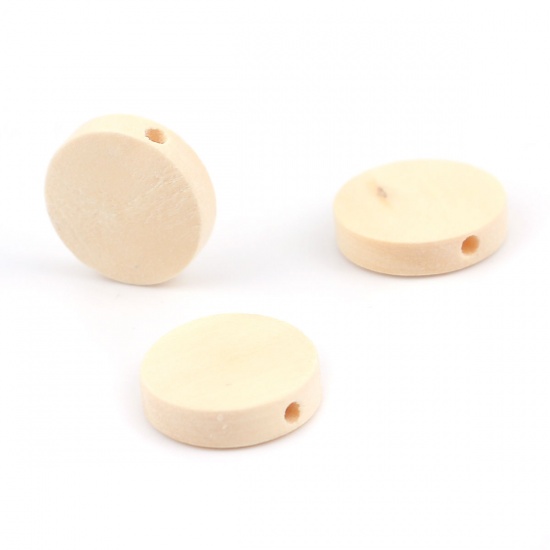 Picture of Wood Spacer Beads Flat Round Natural About 15mm Dia, Hole: Approx 2.2mm, 100 PCs