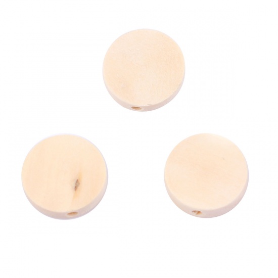 Picture of Wood Spacer Beads Flat Round Natural About 15mm Dia, Hole: Approx 2.2mm, 100 PCs