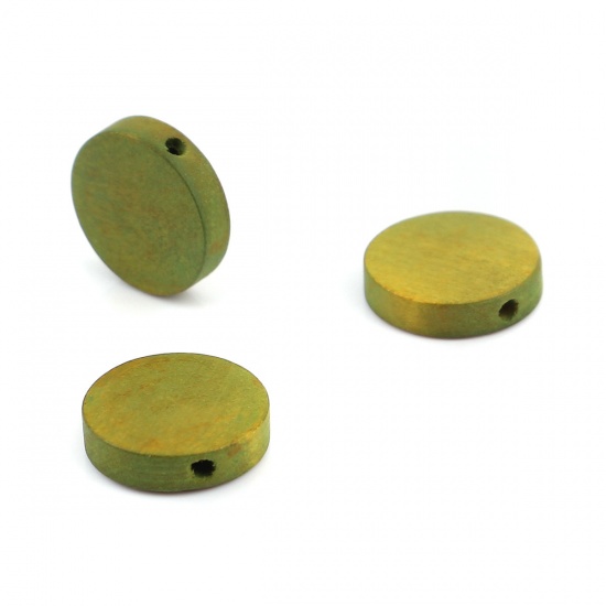 Bild von Holz Perlen Flachrund Militärgrün ca. 15mm D., Loch:ca. 2.2mm, 100 Stück