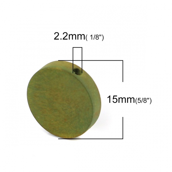Picture of Wood Spacer Beads Flat Round Army Green About 15mm Dia, Hole: Approx 2.2mm, 100 PCs