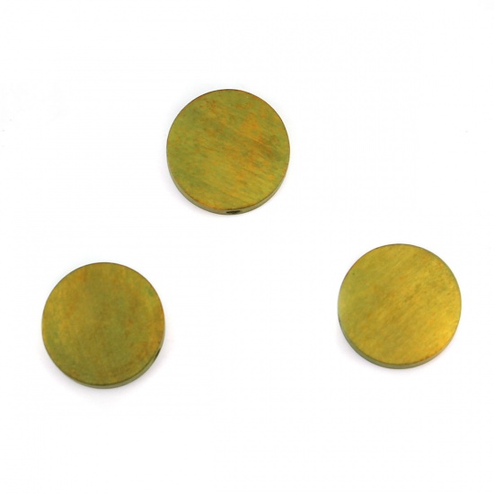 Picture of Wood Spacer Beads Flat Round Army Green About 15mm Dia, Hole: Approx 2.2mm, 100 PCs