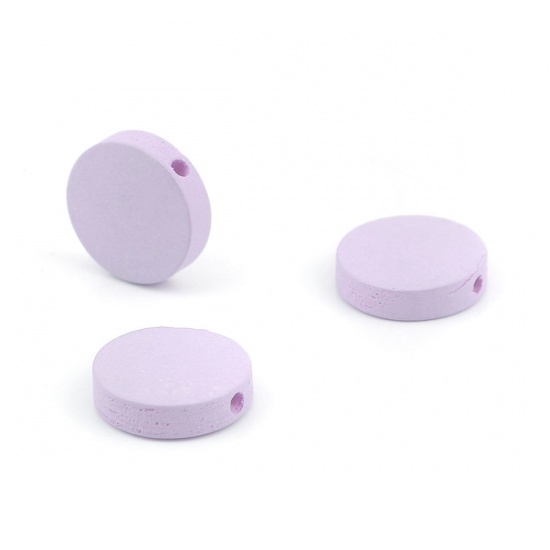 Picture of Wood Spacer Beads Flat Round Purple About 15mm Dia, Hole: Approx 2.2mm, 100 PCs