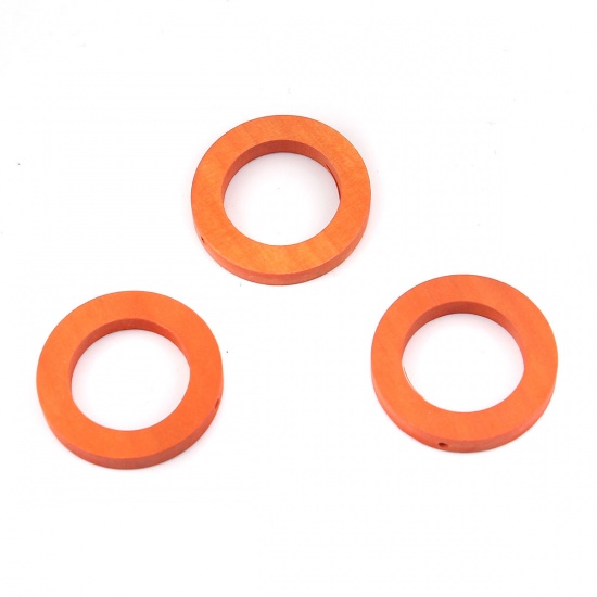Picture of Wood Spacer Beads Circle Ring Orange-red About 30mm Dia, Hole: Approx 1.7mm, 50 PCs