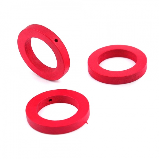 Picture of Wood Spacer Beads Circle Ring Orange-red About 30mm Dia, Hole: Approx 1.7mm, 50 PCs