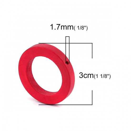 Picture of Wood Spacer Beads Circle Ring Red About 30mm Dia, Hole: Approx 1.7mm, 50 PCs