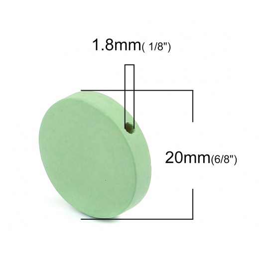 Изображение Деревянные Бусины Плоские Круглые, Зеленой Мяты 20мм диаметр, 1.8мм, 50 ШТ