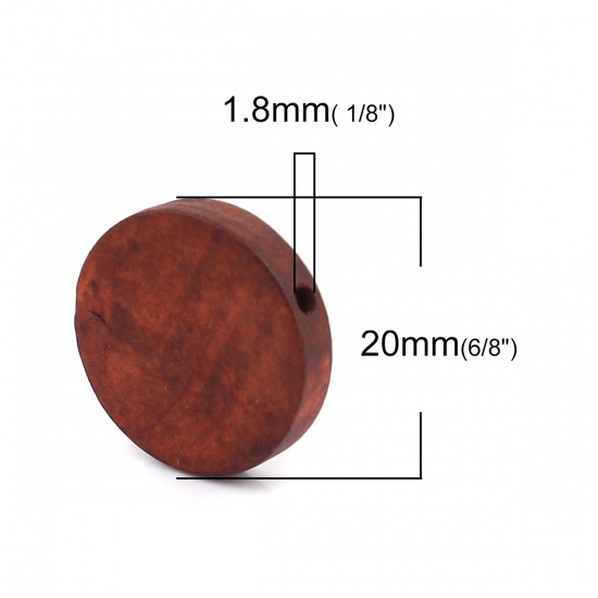 Изображение Деревянные Бусины Плоские Круглые, Кофейный 20мм диаметр, 1.8мм, 50 ШТ