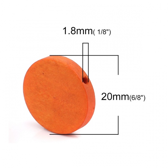 Immagine di Legno Separatori Perline Tondo Piatto Rosso Arancione Circa: 20mm Dia, Foro: Circa 1.8mm, 50 Pz