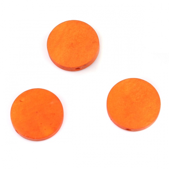 Picture of Wood Spacer Beads Flat Round Orange-red About 20mm Dia, Hole: Approx 1.8mm, 50 PCs