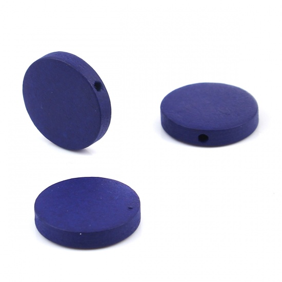 Immagine di Legno Separatori Perline Tondo Piatto Blu Marino Circa: 20mm Dia, Foro: Circa 1.8mm, 50 Pz