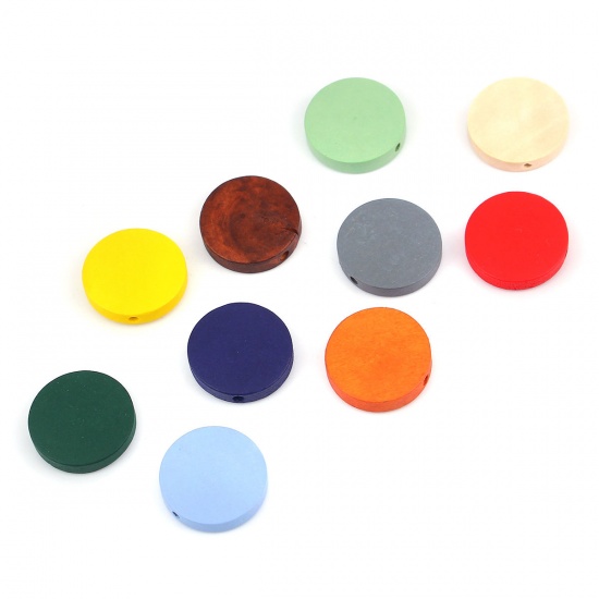 Picture of Wood Spacer Beads Flat Round Navy Blue About 20mm Dia, Hole: Approx 1.8mm, 50 PCs
